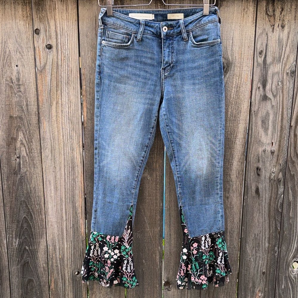 Pilcro & The Letterpress by Anthropologie Tiered Flounce Lace Hem Jeans Size 25 - Picture 7 of 11